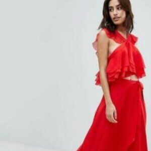 Sintra Ruffle Crop Top Red
